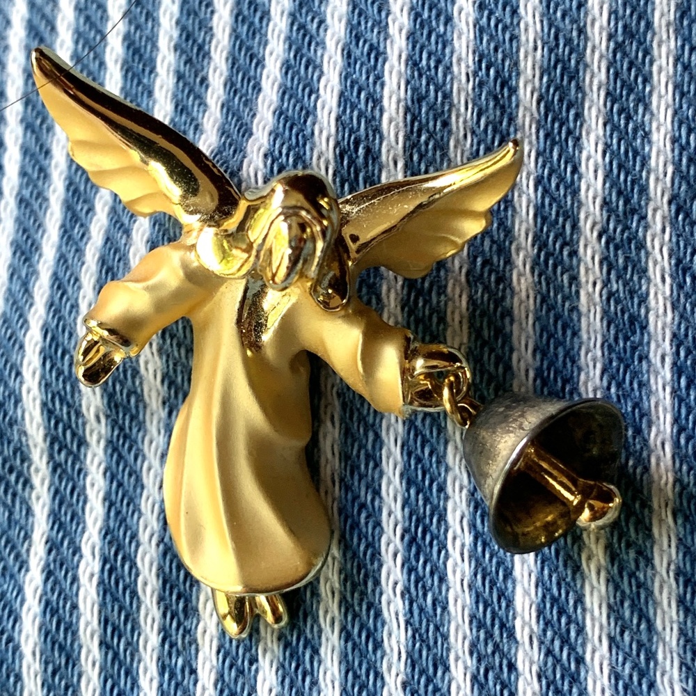 Angel Lapel Pin w/ Bell, Gigi Giusti brooch